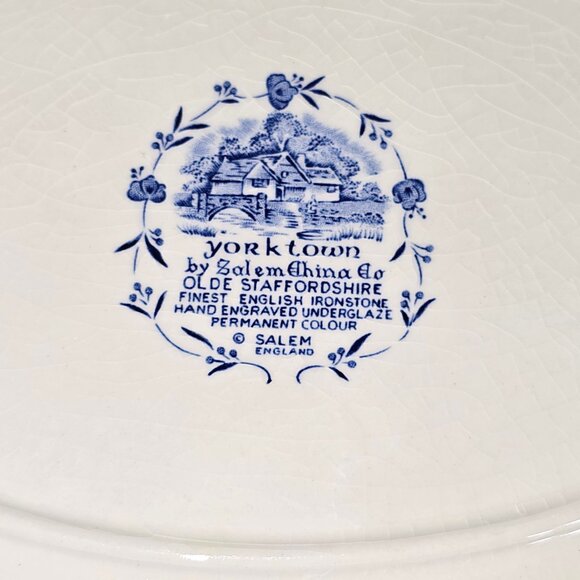 VTG Yorktown 12" Serving Platter Stafforshire Salem English China Blue White - Picture 4 of 6